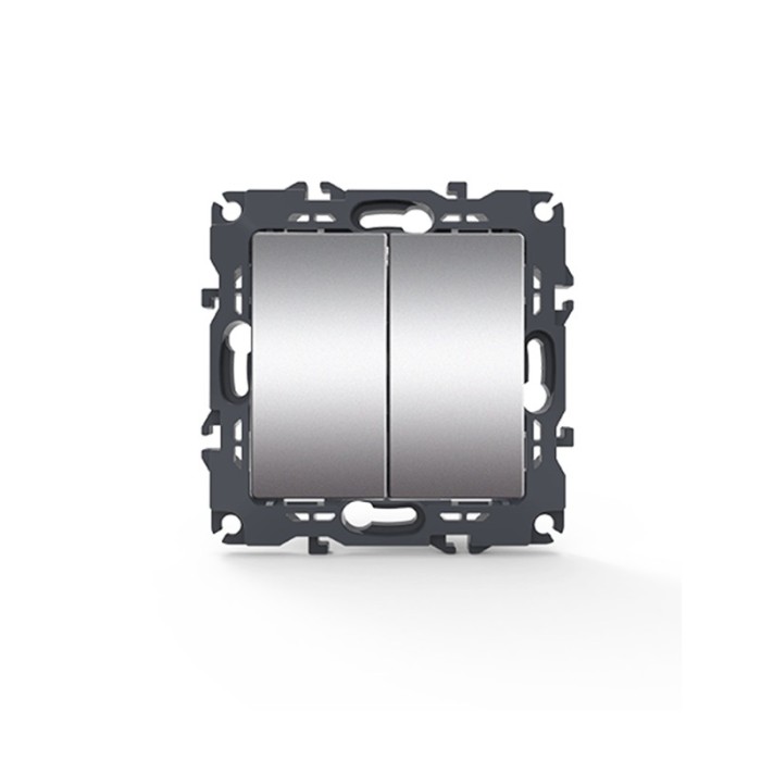 PRIME 2 GANG 1 WAY SWITCH SCREWLESS 1+1P 10AX 250VAC IP20 MATT ALUMINUM
