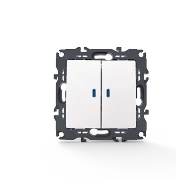 PRIME 2 GANG 1 WAY SWITCH & LED LOCATOR LAMP (ON-OFF) SCREWLESS 1+1P 10AX 250VAC IP20 WHITE