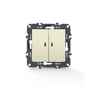 PRIME 2 GANG 1 WAY SWITCH & LED LOCATOR LAMP (ON-OFF) SCREWLESS 1+1P 10AX 250VAC IP20 IVORY