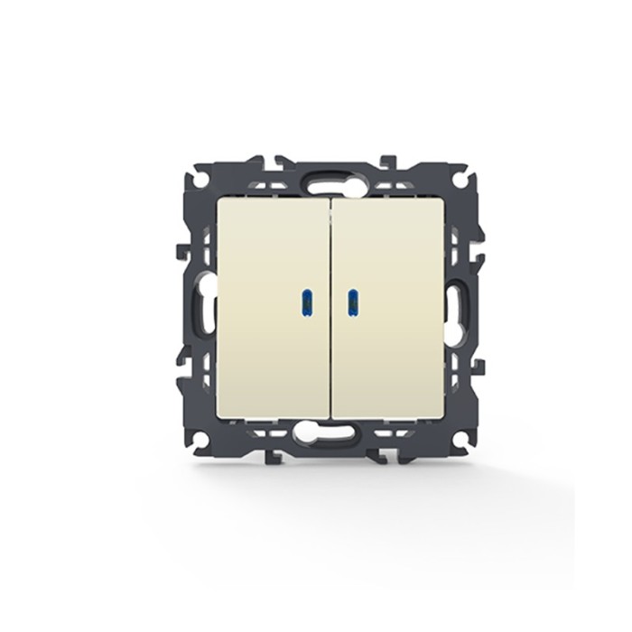 PRIME 2 GANG 1 WAY SWITCH & LED LOCATOR LAMP (ON-OFF) SCREWLESS 1+1P 10AX 250VAC IP20 IVORY