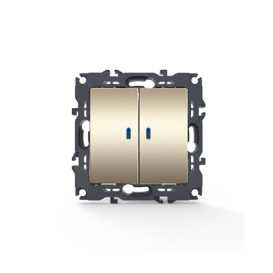 PRIME 2 GANG 1 WAY SWITCH & LED LOCATOR LAMP (ON-OFF) SCREWLESS 1+1P 10AX 250VAC IP20 MATT CHAMPAGNE