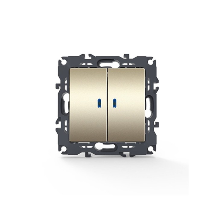 PRIME 2 GANG 1 WAY SWITCH & LED LOCATOR LAMP (ON-OFF) SCREWLESS 1+1P 10AX 250VAC IP20 MATT CHAMPAGNE