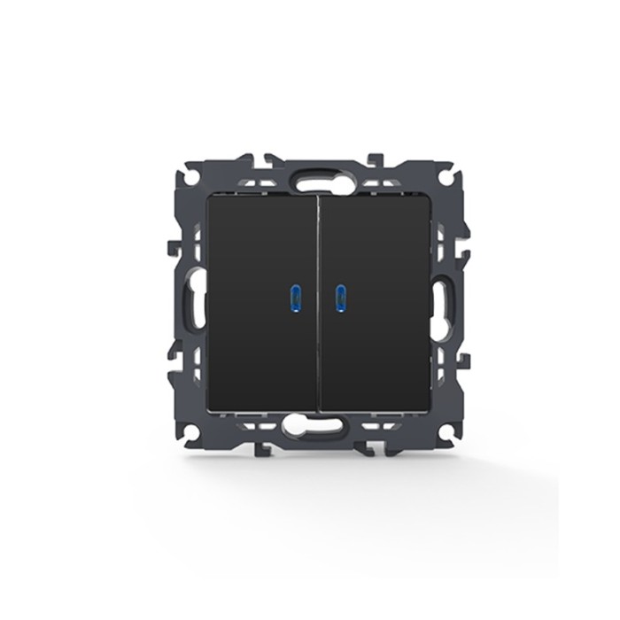 PRIME 2 GANG 1 WAY SWITCH & LED LOCATOR LAMP (ON-OFF) SCREWLESS 1+1P 10AX 250VAC IP20 MATT ANTHRACITE