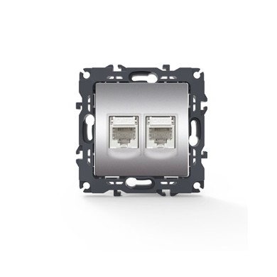 PRIME TELEPHONE SOCKET 2xRJ11 CAT3 IP20 MATT ALUMINUM