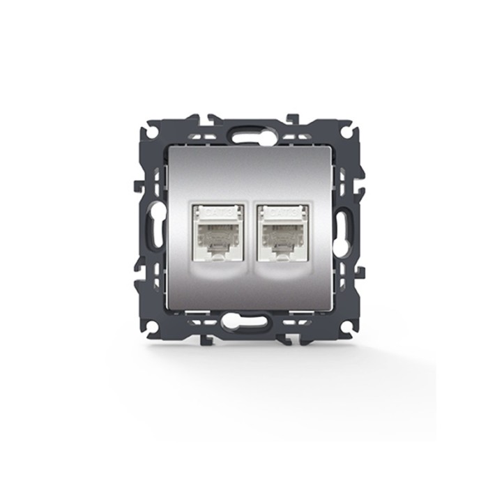 PRIME TELEPHONE SOCKET 2xRJ11 CAT3 IP20 MATT ALUMINUM