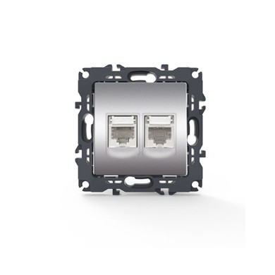 PRIME TELEPHONE SOCKET 1xRJ11 CAT3 IP20 & LAN SOCKET 1xRJ45 CAT6 UTP IP20 MATT ALUMINUM