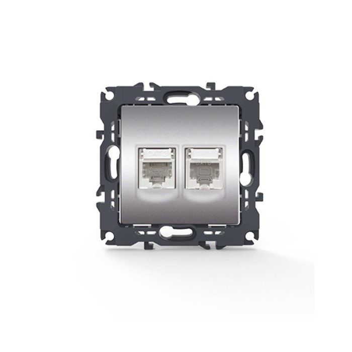 PRIME TELEPHONE SOCKET 1xRJ11 CAT3 IP20 & LAN SOCKET 1xRJ45 CAT6 UTP IP20 MATT ALUMINUM