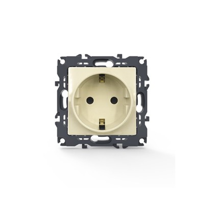 PRIME SCHUKO SOCKET WITH SAFETY SHUTTER 1x2P+E 16A 250VAC IP20 IVORY