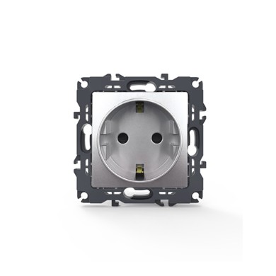 PRIME SCHUKO SOCKET WITH SAFETY SHUTTER 1x2P+E 16A 250VAC IP20 MATT ALUMINUM