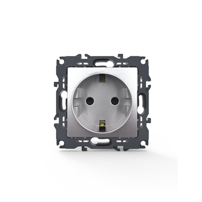 PRIME SCHUKO SOCKET WITH SAFETY SHUTTER 1x2P+E 16A 250VAC IP20 MATT ALUMINUM