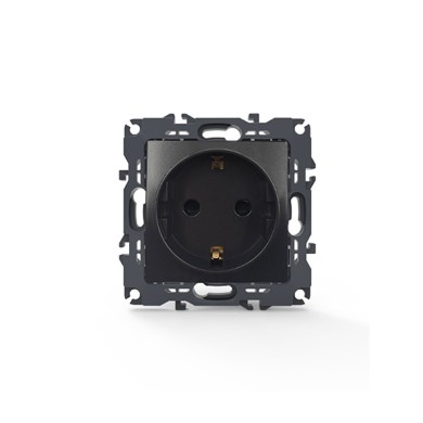 PRIME SCHUKO SOCKET WITH SAFETY SHUTTER 1x2P+E 16A 250VAC IP20 MATT ANTHRACITE