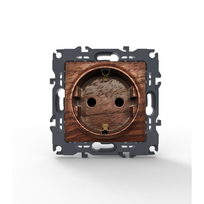 PRIME SCHUKO SOCKET WITH SAFETY SHUTTER 1x2P+E 16A 250VAC IP20  WOOD