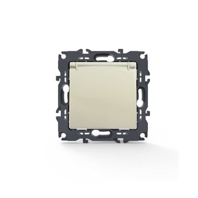 PRIME SCHUKO SOCKET WITH LID & SAFETY SHUTTER 1x2P+E 16A 250VAC IP20 IVORY