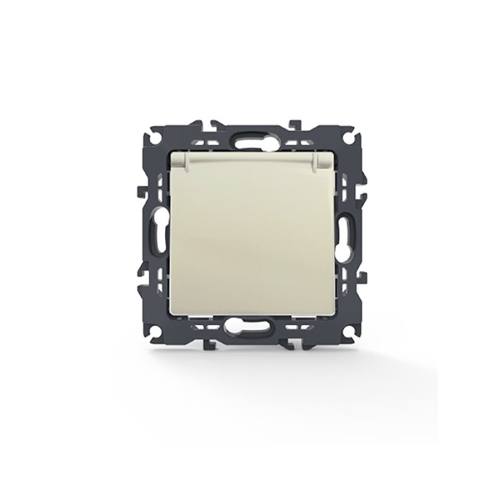 PRIME SCHUKO SOCKET WITH LID & SAFETY SHUTTER 1x2P+E 16A 250VAC IP20 IVORY