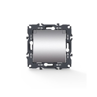 PRIME SCHUKO SOCKET WITH LID & SAFETY SHUTTER 1x2P+E 16A 250VAC IP20 MATT ALUMINUM