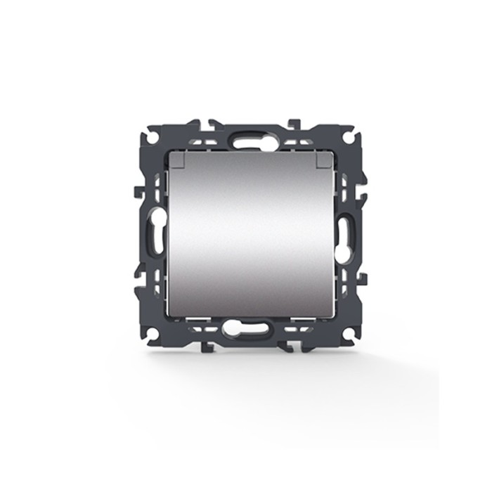 PRIME SCHUKO SOCKET WITH LID & SAFETY SHUTTER 1x2P+E 16A 250VAC IP20 MATT ALUMINUM