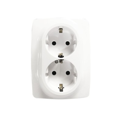 PRIME SCHUKO SOCKET WITH SAFETY SHUTTER 2x2P+E 16A 250VAC IP20 WHITE