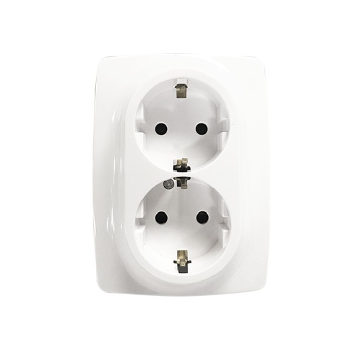 PRIME SCHUKO SOCKET WITH SAFETY SHUTTER 2x2P+E 16A 250VAC IP20 WHITE