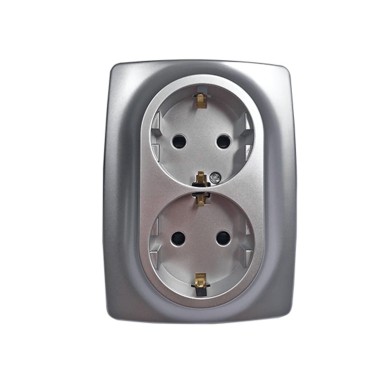 PRIME SCHUKO SOCKET WITH SAFETY SHUTTER 2x2P+E 16A 250VAC IP20 MATT ALUMINUM