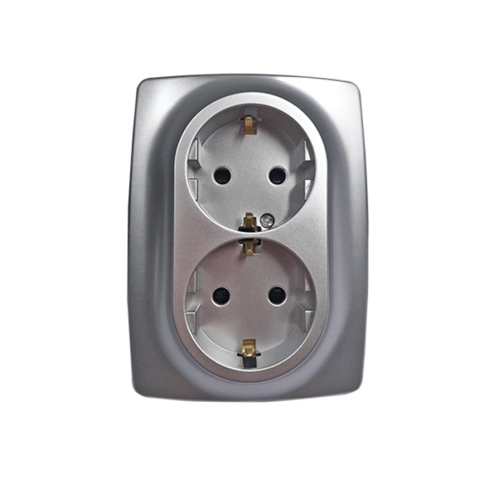 PRIME SCHUKO SOCKET WITH SAFETY SHUTTER 2x2P+E 16A 250VAC IP20 MATT ALUMINUM