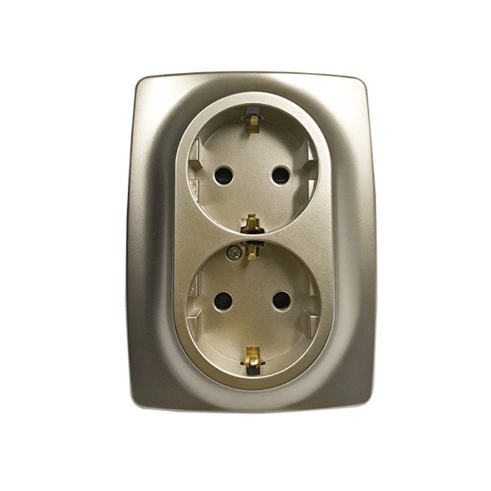 PRIME SCHUKO SOCKET WITH SAFETY SHUTTER 2x2P+E 16A 250VAC IP20 MATT CHAMPAGNE