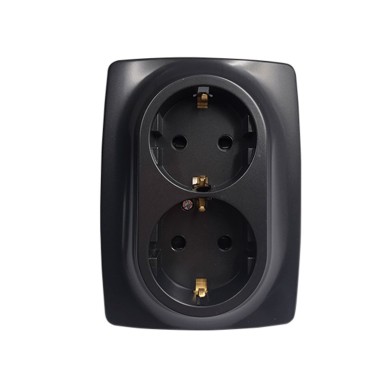 PRIME SCHUKO SOCKET WITH SAFETY SHUTTER 2x2P+E 16A 250VAC IP20 MATT ANTHRACITE