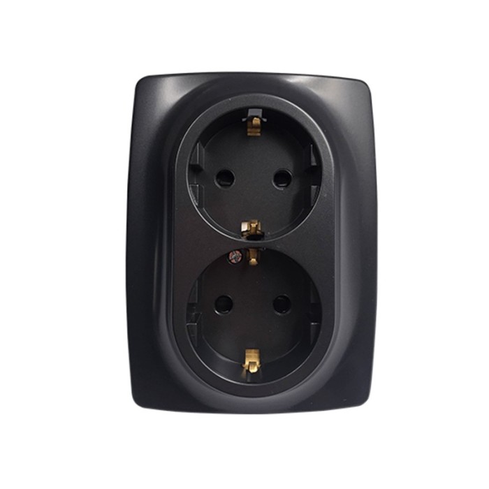 PRIME SCHUKO SOCKET WITH SAFETY SHUTTER 2x2P+E 16A 250VAC IP20 MATT ANTHRACITE