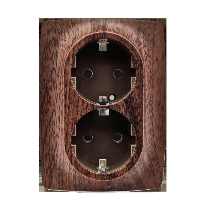 PRIME SCHUKO SOCKET WITH SAFETY SHUTTER 2x2P+E 16A 250VAC IP20  WOOD