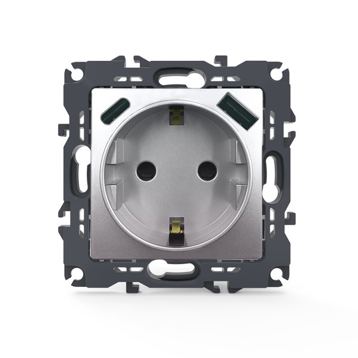PRIME ΠΡΙΖΑ ΣΟΥΚΟ ΑΣΦΑΛΕΙΑΣ ΑΛΟΥΜΙΝΙΟ 1X2P+E 16A 250VAC & 2xUSB 5VDC 3A IP20 