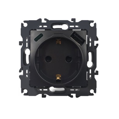 PRIME ΠΡΙΖΑ ΣΟΥΚΟ ΑΣΦΑΛΕΙΑΣ ΑΝΘΡΑΚΙ  1X2P+E 16A 250VAC & 2xUSB  5VDC 3A IP20