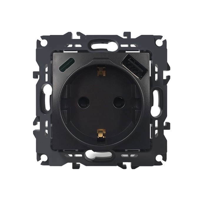 PRIME ΠΡΙΖΑ ΣΟΥΚΟ ΑΣΦΑΛΕΙΑΣ ΑΝΘΡΑΚΙ  1X2P+E 16A 250VAC & 2xUSB  5VDC 3A IP20