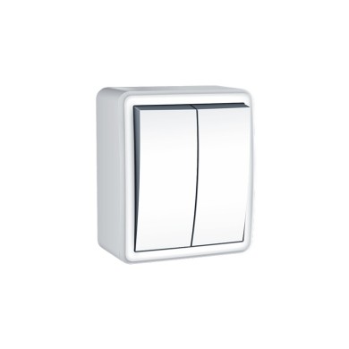 MURATA 2 GANG 1 WAY SWITCH WALL MOUΝΤED SCREWS 1+1P 10AX 250VAC IP20 WHITE