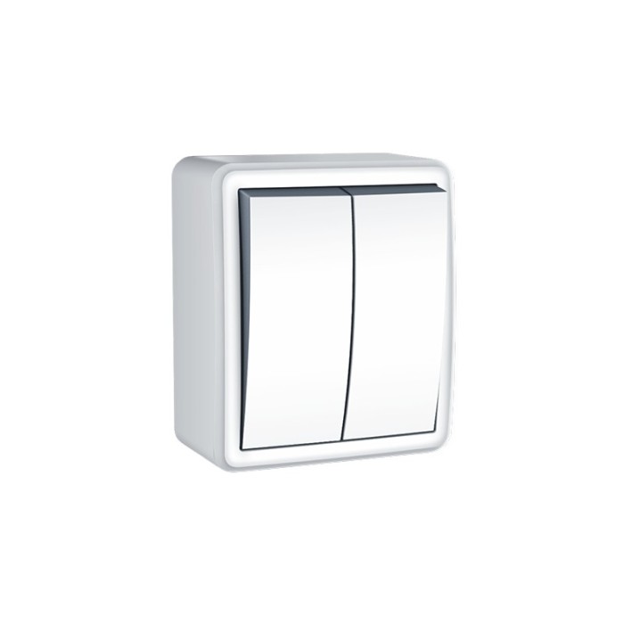 MURATA 2 GANG 2 WAY SWITCH WALL MOUΝΤED SCREWS 1+1P 10AX 250VAC IP20 WHITE