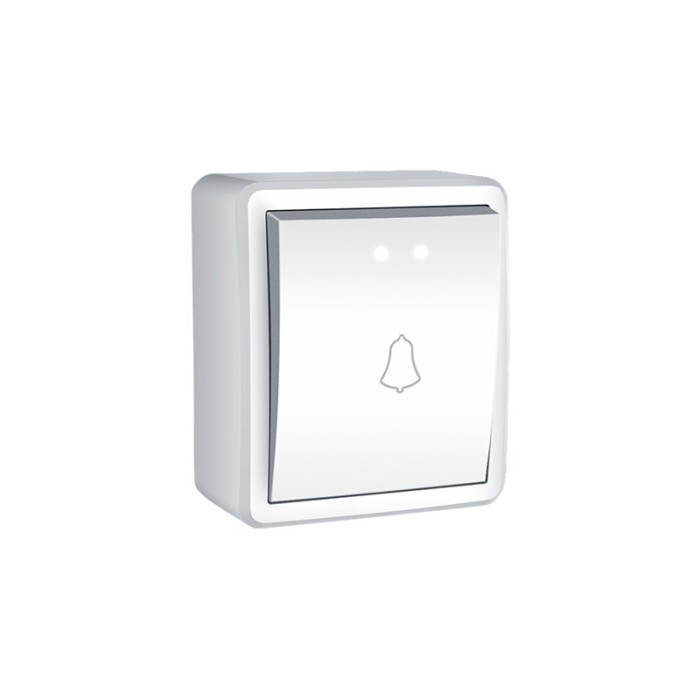 MURATA 1 GANG PUSH BUTTON SWITCH & LED LAMP (12VAC) "BELL SYMBOL" WALL MOUΝΤED SCREWS 1P 10A 250VAC IP20 WHITE