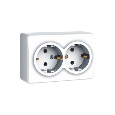 MURATA DOUBLE SCHUKO SOCKET WITH SAFETY SHUTTER WALL MOUΝΤED SCREWS 2x2P+E 16A 250VAC IP20 WHITE
