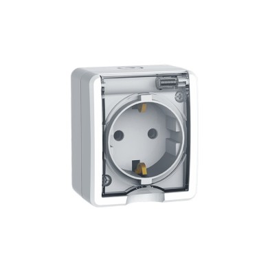 MURATA SCHUKO SOCKET WITH LID & SAFETY SHUTTER WALL MOUΝΤED SCREWS 1x2P+E 16A 250VAC IP20 WHITE