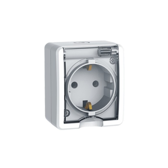 MURATA SCHUKO SOCKET WITH LID & SAFETY SHUTTER WALL MOUΝΤED SCREWS 1x2P+E 16A 250VAC IP20 WHITE