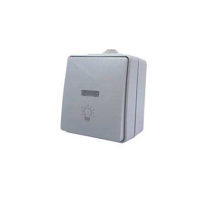 ARMY 1 GANG PUSH BUTTON SWITCH & LED LAMP "LIGHT SYMBOL" WALL MOUΝΤED WATERPROOF SCREWS 1P 10A 250VAC IP55 LIGHT GREY