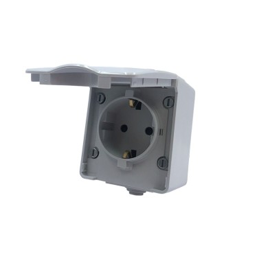 ΑRΜΥ SCHUKO SOCKET WITH SAFETY SHUTTER WALL MOUΝΤED WATERPROOF SCREWS 1x2P+E 16A 250VAC IP55 (IP54) LIGHT GREY