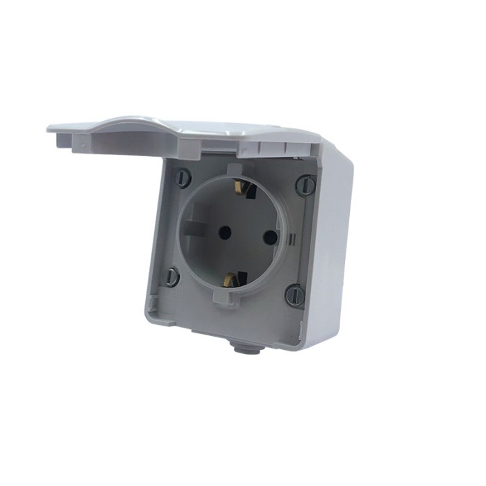 ΑRΜΥ SCHUKO SOCKET WITH SAFETY SHUTTER WALL MOUΝΤED WATERPROOF SCREWS 1x2P+E 16A 250VAC IP55 (IP54) LIGHT GREY