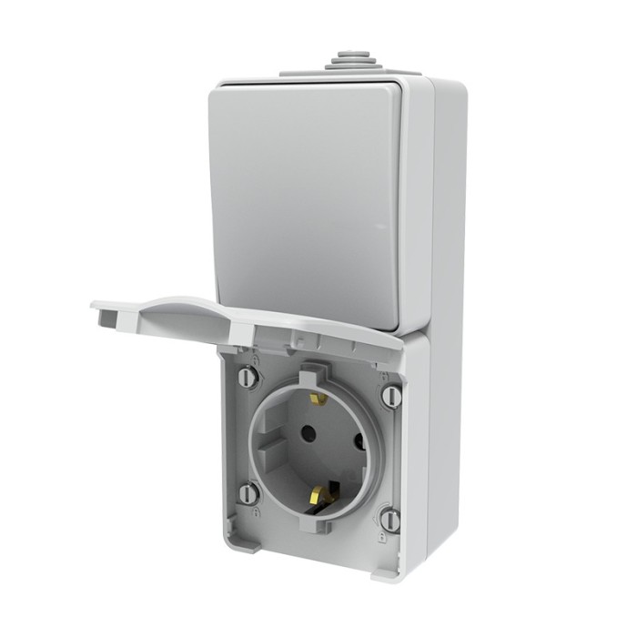 ARMY ΔΙΑΚΟΠΤΗΣ ΑΛΕΡΕΤΟΥΡ 1P 10AX 250VAC & ΠΡΙΖΑ ΣΟΥΚΟ ΑΣΦΑΛ 1X2P & E 16A 250VAC ΓΚΡΙ IP55 ΕΠΙΤΟΙΧΟ ΚΑΘΕΤΟ ΣΤΕΓΑΝΑ