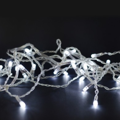 ΛΑΜΠΑΚΙΑ 100 LED ΣΕ ΣΕΙΡΑ ΨΥΧΡΟ ΛΕΥΚΟ ΚΑΟΥΤΣΟΥΚ ΑΝΤΑΠΤΟΡΑ 31VDC ΜΕ ΔΥΝΑΤΟΤΗΤΑ ΕΠΕΚΤΑΣΗΣ MAX 6 ΣΕΤ & ΚΑΛΩΔΙΟ ΔΙΑΦΑΝΟ 5m IP44 50mm