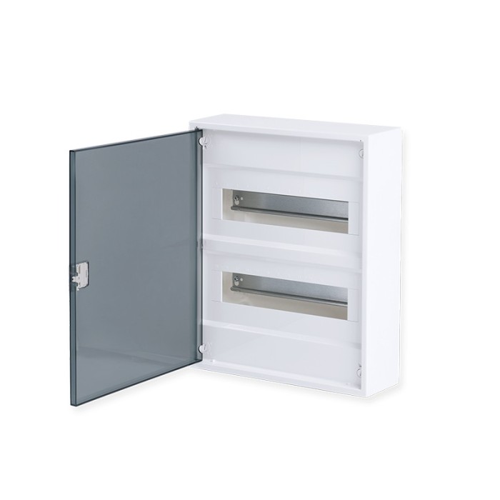 SURFACE MOUNTING ENCLOSURE 24 MODULES TRANSPARENT DOOR 2 ROWS IP40