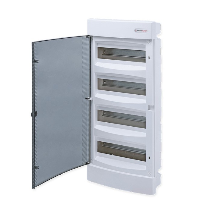 FLUSH MOUNTING ENCLOSURE 48 MODULES TRANSPARENT DOOR 4 ROWS IP40