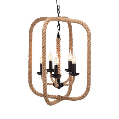 NETTO PENDANT 5XE14 METAL BLACK RECTANGLE+ROPE 50Χ50ΧΗ130CM