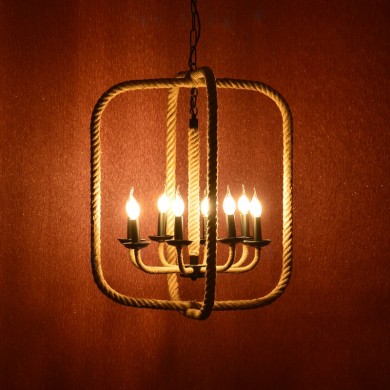 NETTO PENDANT 8XE14 METAL BLACK RECTANGLE+ROPE 60Χ60ΧΗ140CM