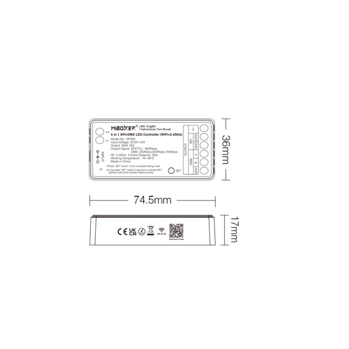 ΕΛΕΓΚΤΗΣ LED 5 ΣΕ 1 SPI DMX WIFI 2.4G ACA A-SPIW5 IP20