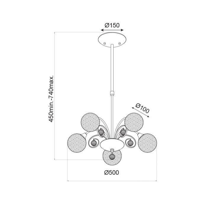 NETTO ΦΩΤΙΣΤΙΚΟ ΚΡΕΜΑΣΤΟ ΧΡΩΜΙΟ ΜΕΤΑΛΛΙΚΟ ΣΥΜΒΑΤΙΚΟ 5ΧG9 IP20 Φ500Χ1190mm