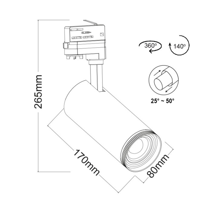 ΛΩΡΙΔΑ LED COB ΦΩΤΙΣΤΙΚΟ ΡΑΓΑΣ AIMY 30W 4000K 2 ΚΑΛΩΔΙΑ 25-50° 3100LM 230V AC Ra80 ΛΕΥΚΟ