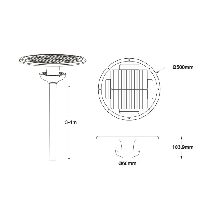 Υ/Κ LED SOLAR URBAN LUMINAIRE 25W 3000K 2000LM RA80 IP65 50000HRS 